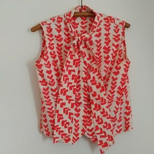 Vintage Bold Coral and Creme Top with Tie